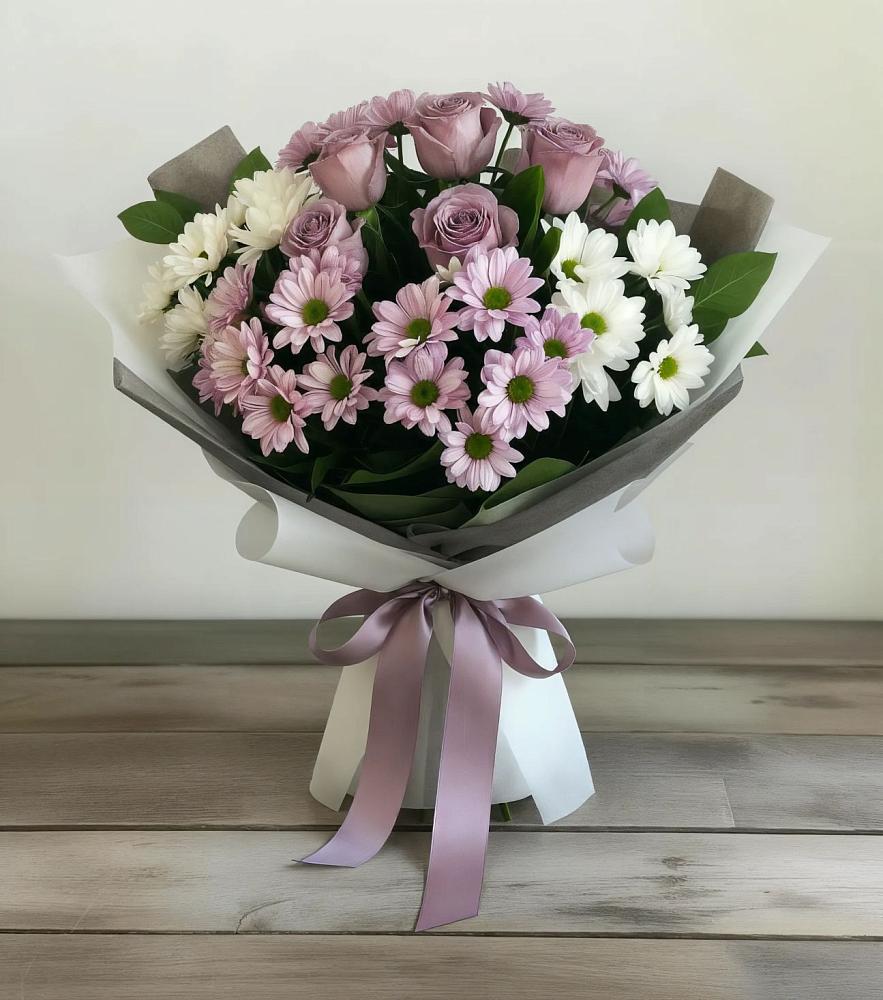 Букет цветов из: Хризантемы и Розы во Владимировской
