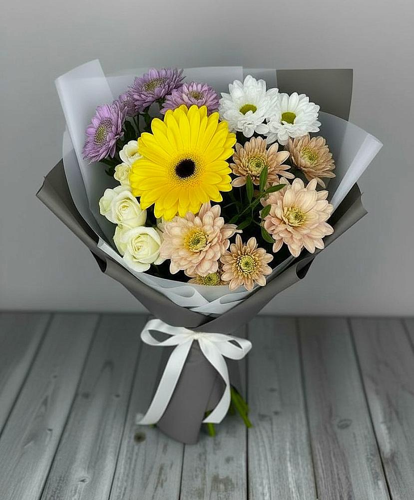 Букет цветов из: Розы, Герберы и Хризантемы во Владимировской