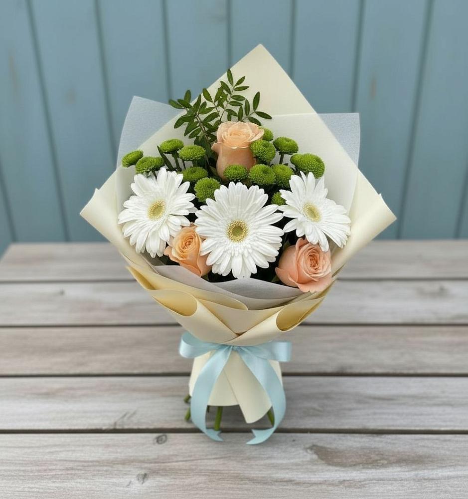 Букет цветов из: Герберы, Розы и Хризантемы во Владимировской