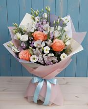 Букет цветов из:  Лизиантусы, Розы, Альстромерии и Гипсофила #REPLACE_PRED# Владимировской