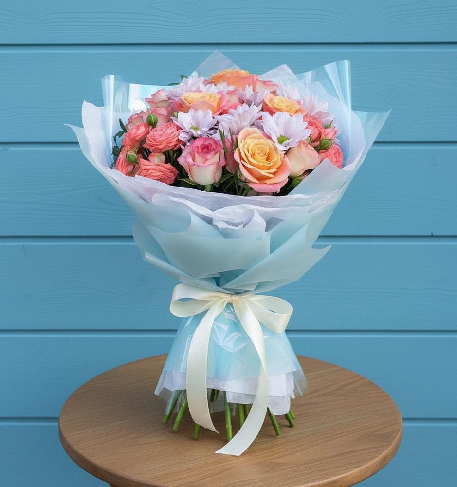 Букет цветов из: Хризантемы и Розы во Владимировской