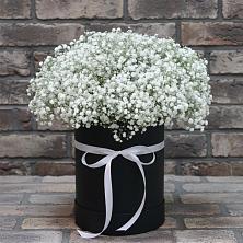 Цветочная композиция из Гипсофила в шляпной коробке во Владимировской