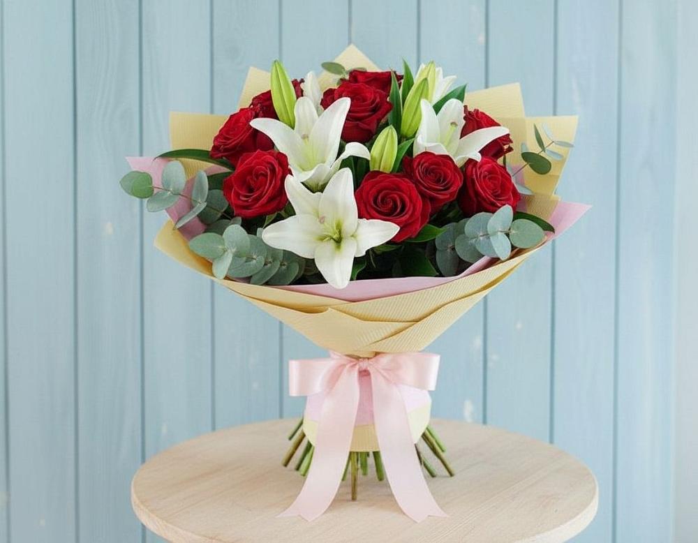 Букет цветов из: Лилии и Розы во Владимировской